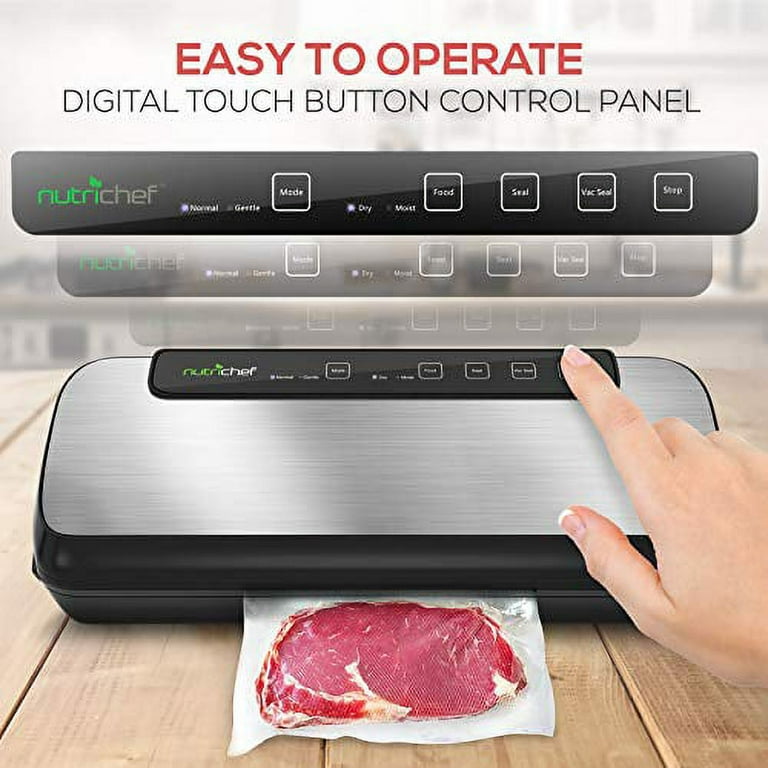  NutriChef PKVS50STS Commercial Grade Vacuum Sealer Machine-400W  Automatic Double Piston Pump Air Machine Meat Packing Storage Preservation  Sous Vide w/Dry Wet Seal, Vac Roll Bags, Extra Large, Silver: Home & Kitchen