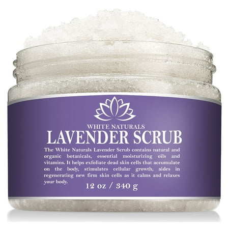 Lavender Scrub By White Naturals, Gentle Exfoliating Body Scrub for Super Soft Skin, 100% Organic and Pure Aromatherapy Exfoliate To Cleanse, Detoxify and Smooth Your Skin, 12 (Best Way To Exfoliate Your Body)