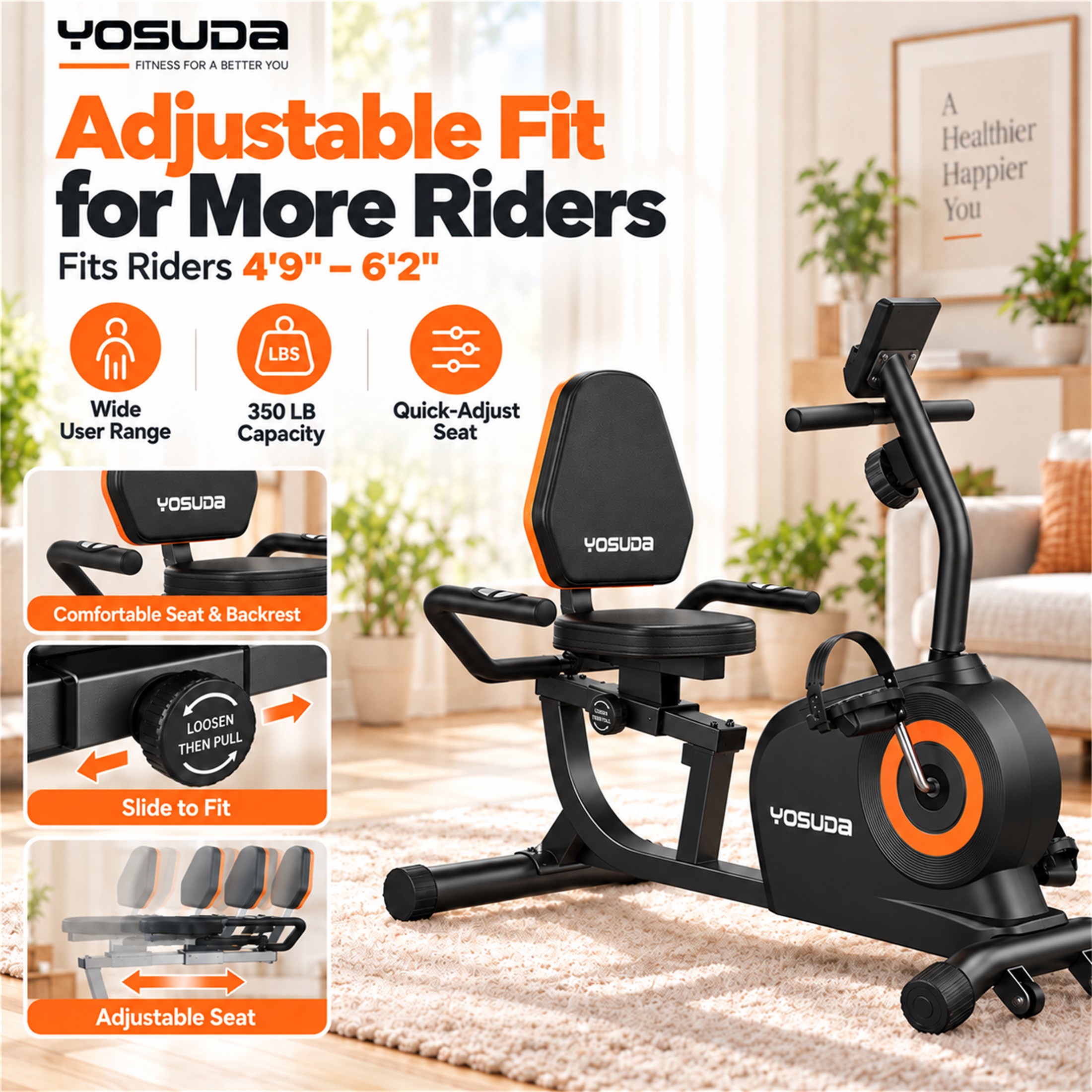 Yosuda Recumbent Exercise Bike 350lbs Capacity photo 6