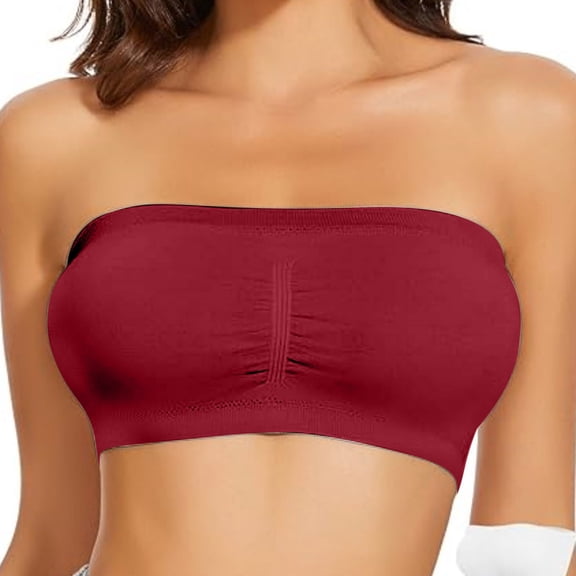 ALLLIST Bras for Women Strapless Wirefree Seamless Bralette Soft Red Plain Bandeau Ladie Underwear