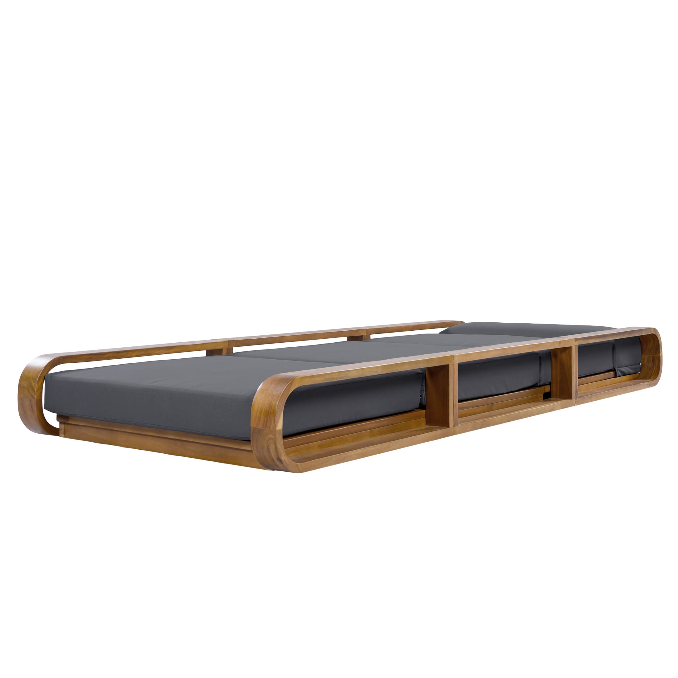 Christopher Knight Home Outdoor Adjustable Chaise Lounge Set with 4-Fold Dark Gray Cushion, Teak