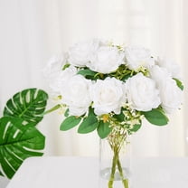 Efavormart 2 Pack | 18" White Artificial Silk Rose Bouquet Faux Flower Bushes