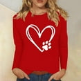 thumbnail image 3 of Womens Tops 3/4 Sleeve Shirts Cute Dog Paw Printed Sweatshirt Crewneck Pullover Top Loose Cotton Sweaters Long Sleeve Tunic Top Casual Sweatshirt for Womens Casual Tee Shirts 03-Red L, 3 of 4