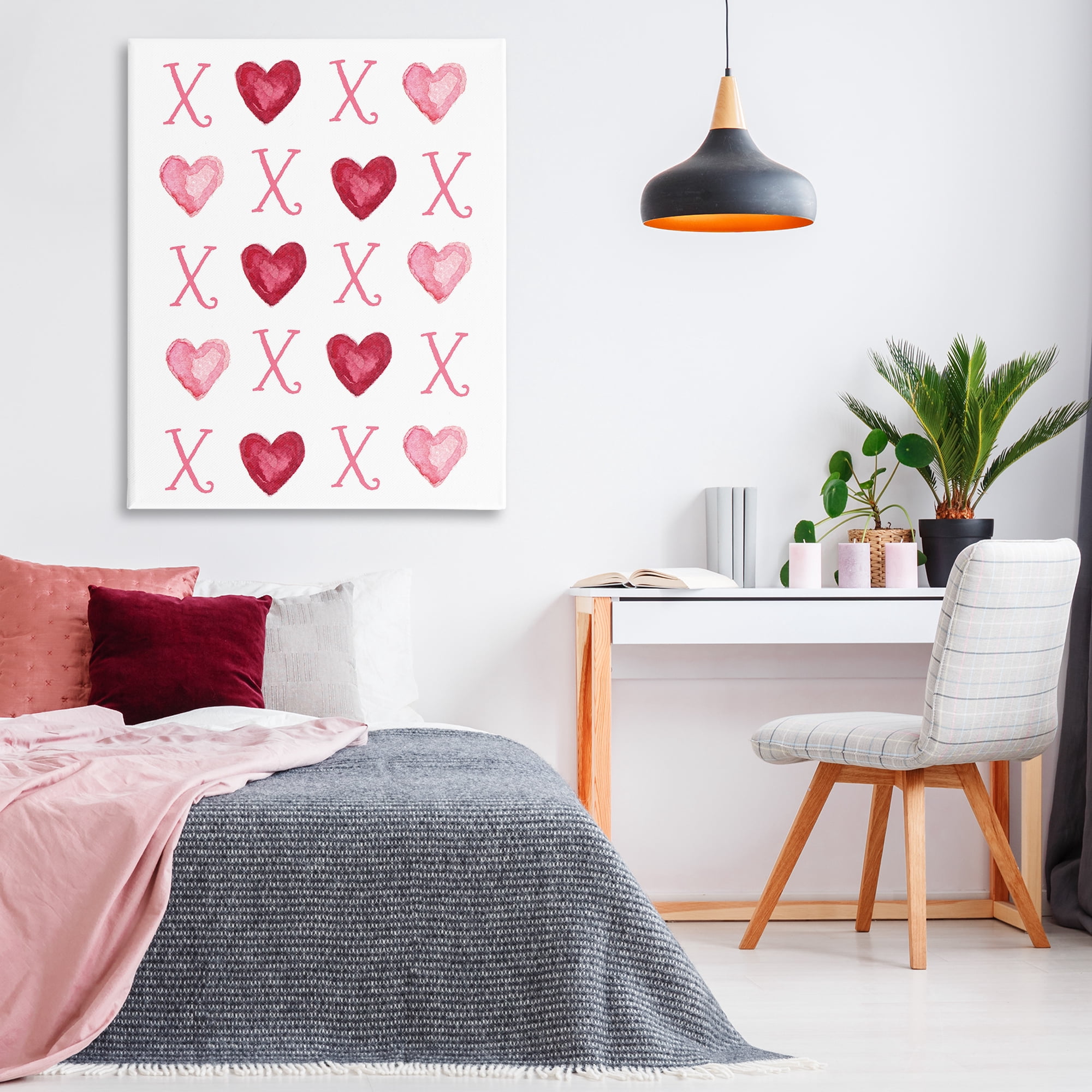 Stupell Industries Pink XOXO Hearts Holiday Painting Gallery Wrapped Canvas Art Print Wall Art, 36 x 48