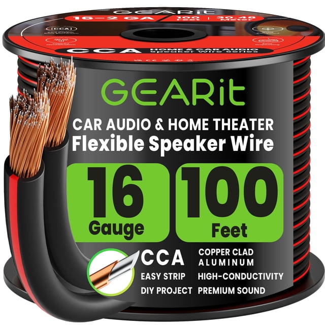 Cable de altavoz GearIt, calibre 16, 30,48 m, con marcadores de pie y polaridad
