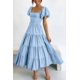 thumbnail image 2 of Vestido Midi PRETTYGARDEN Azul Claro con Escote Cuadrado y Volantes Talla L, 2 of 8