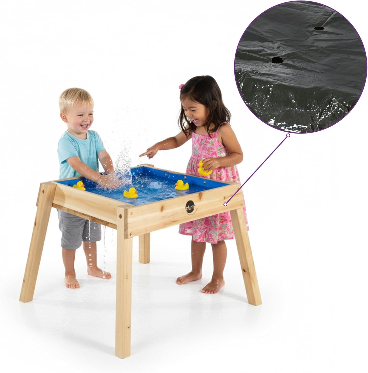 Plum® Wooden Sand and Water Table with Cover - Toddler Sensory Toys, Summer Outdoor Games for Kids, Backyard Build & Splash Activity, Sturdy Sandbox Playset, Weatherproof, Easy to Clean, Age 2+ Years