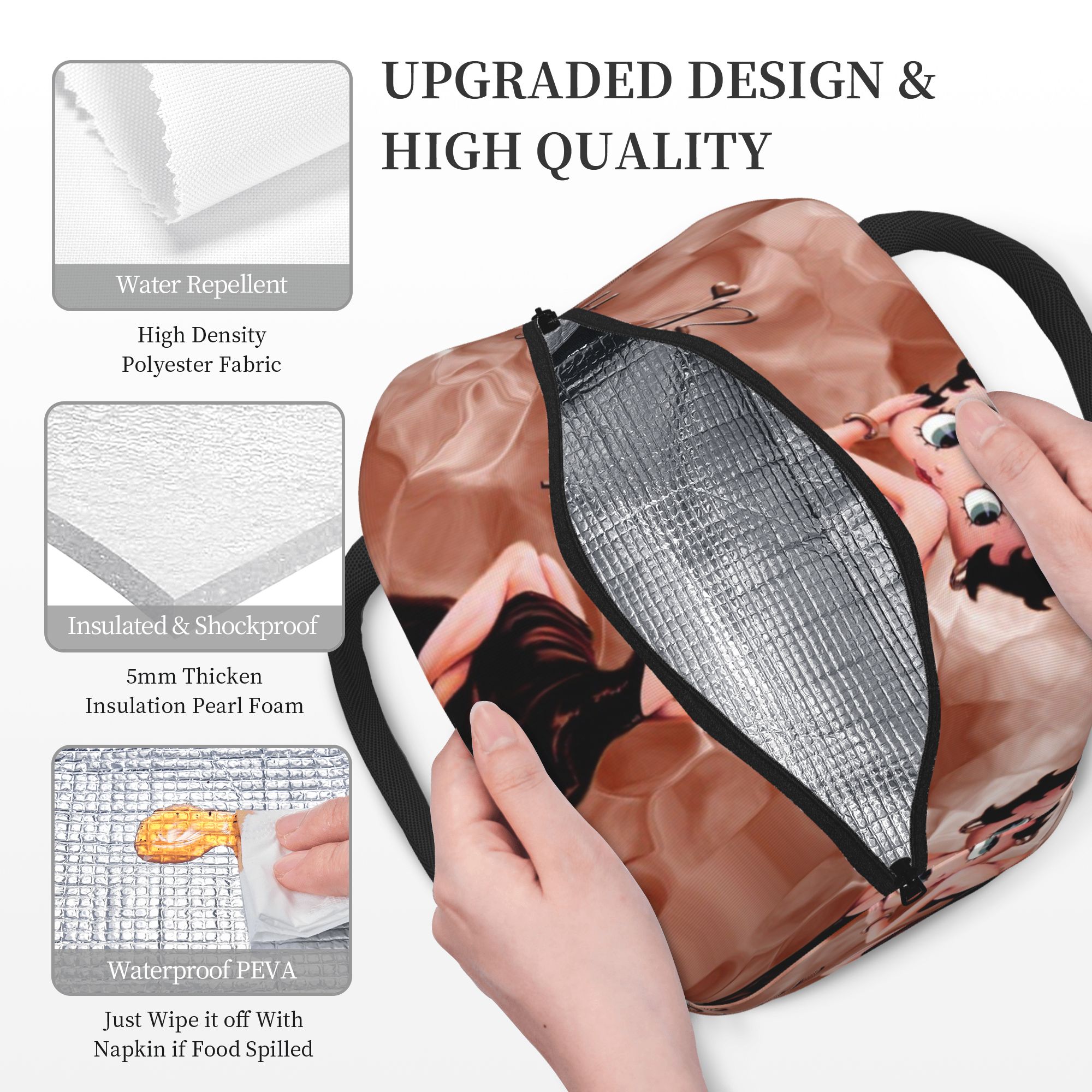 Betty Boop Lunch Bag For Women Men, Cartoon Lunch Box, Large Capacity Reusable Tote Bags For Work Picnic Travel