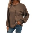 thumbnail image 3 of qolati Long Sleeve Shirts for Women Oversized Casual Solid Crewneck Knitted Sweatshirt 2024 Fall Loose Fit Pullover Shirts Tops, 3 of 6