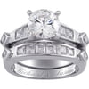 Sterling Silver 6.6 Carat T.G.W. Cubic Zirconia 2 piece Wedding Ring Set