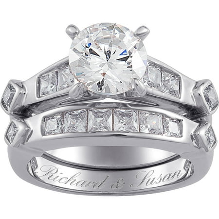Sterling Silver 6.6 Carat T.G.W. Cubic Zirconia 2 piece Wedding Ring Set