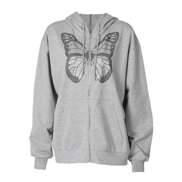 Blusa informal con capucha y estampado de mariposas y diamantes para Halloween para mujer Fridja fjkfkj5393