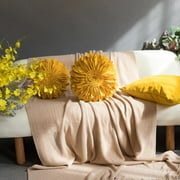 JWH 3D Handmade Aesthetic Decorative Round Sunflower Accent Throw Pillows with Insert Unique Pillow Bohemian Cushions for Bed Sofa 12 inch Yellow