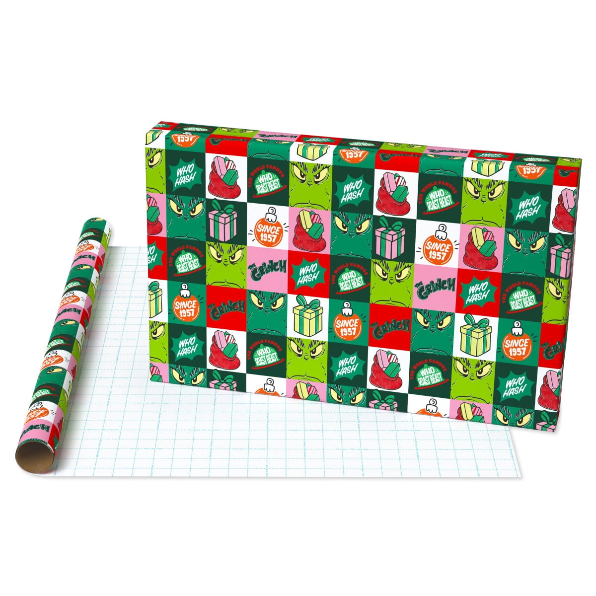 Plus Mark 40 in. Grinch Multi-color Block Christmas Wrapping Paper with Cutlines (60 Sq. ft., 1-Roll)