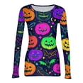 thumbnail image 4 of Halloween Long Sleeve Shirts for Women Slim Ribbed Funny Pumpkin Tunic Blouse Party Crew Neck Spring Day Fashion Clothing Dark Purple S, 4 of 6