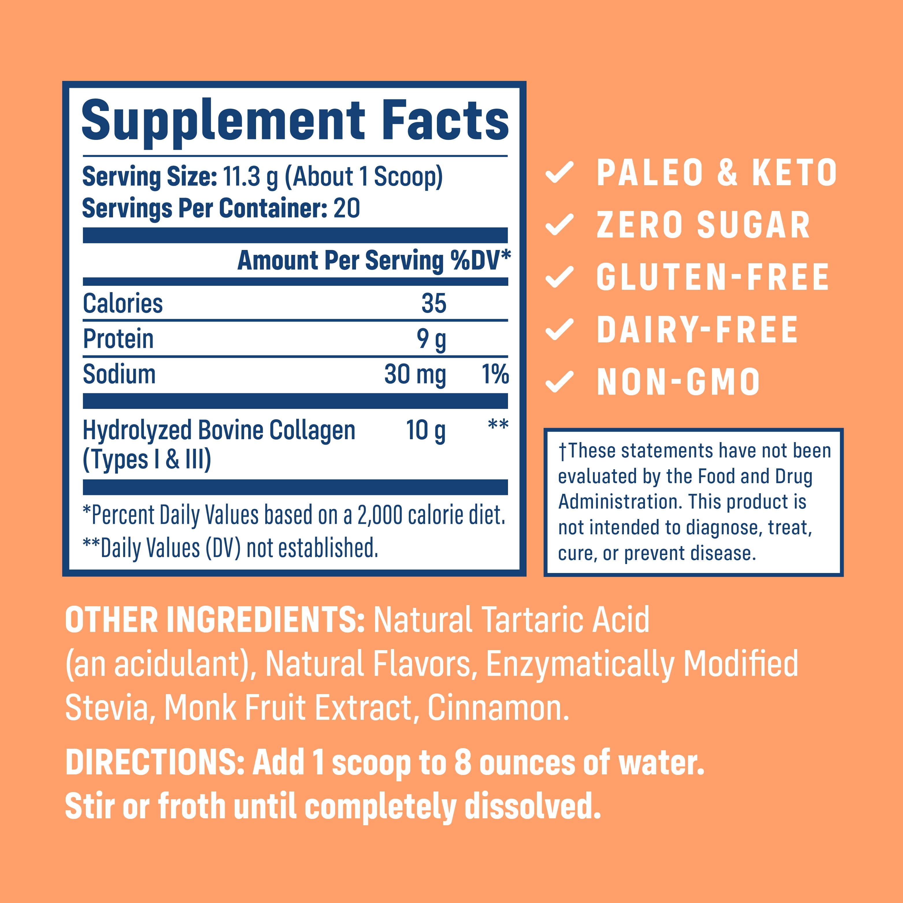 NativePath Peach Collagen Peptides Powder, Grass-Fed Type 1 and 3, Keto, 20 Servings