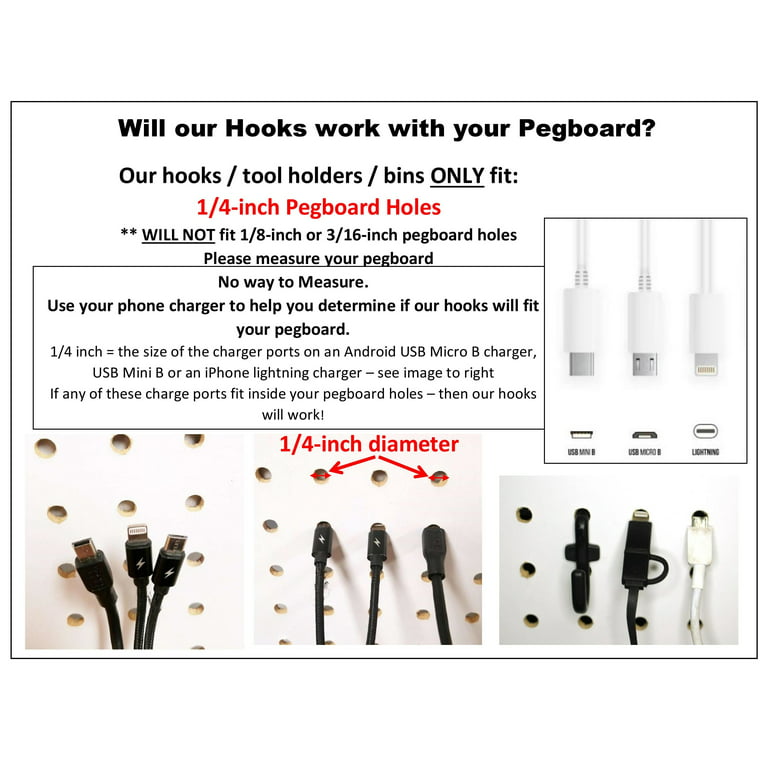 NON-Locking J Style Plastic Pegboard Hooks Plastic Pegboard Hooks - Crafts  / Tools -Multi-Quantity packs