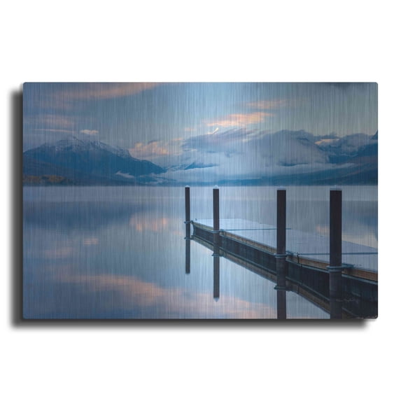 Luxe Metal Art 'Lake Mcdonald Dock' by Alan Majchrowicz, Metal Wall Art, 24"x16"