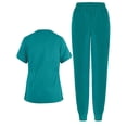 thumbnail image 5 of WTOBBY Women's Short Sleeve V-Neck Scrubs Set with Pockets, Solid Color Nursing Uniform, 2-Piece Medical Workwear for Healthcare Professionals, Practical Duty Wear,Green L, 5 of 5