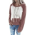 thumbnail image 1 of Women's Blouse Long-Sleeved Stitching Raglan Sleeves Contrast Pockets Hooded Neckline Corded Sweater, 1 of 1