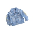thumbnail image 2 of Seyurigaoka Girls Long Sleeve Sequin Patchwork Button Down Ripped Denim Jackets, 2 of 6