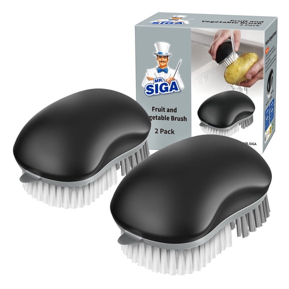 MR.Siga Fruit and Vegetable Cleaning Brush with Non Slip Comfortable Grip, Pack of 2, Black