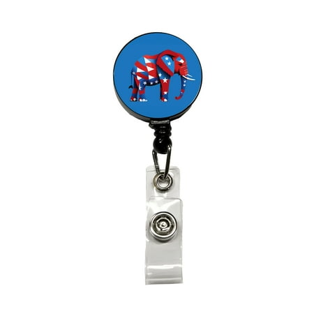 Republican Elephant Patriotic Conservative Vote Retractable Reel ID Badge Key Card Name Tag Holder with Clip