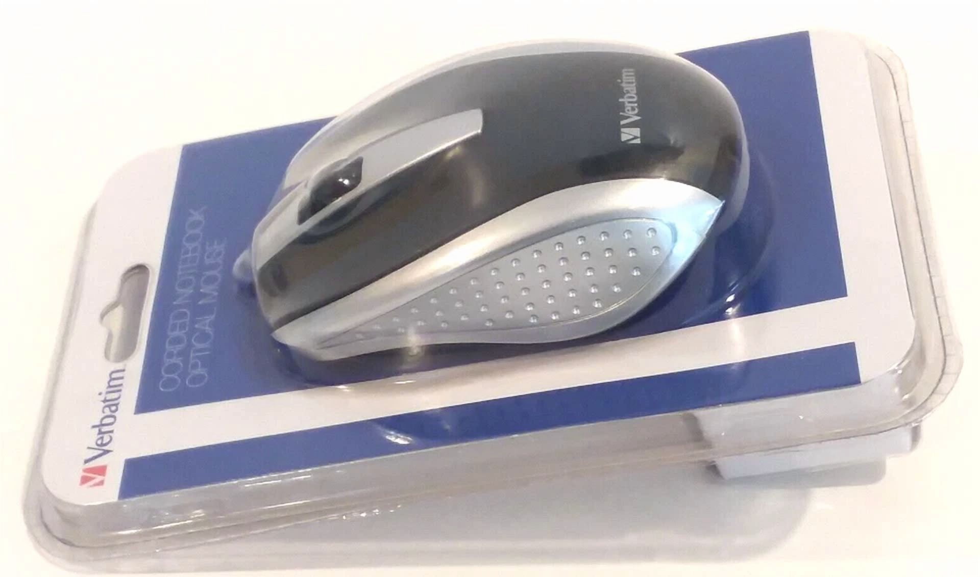 CRESTIN- Verbatim Corded Notebook Optical Mouse 99741 Silver/Black Wired New