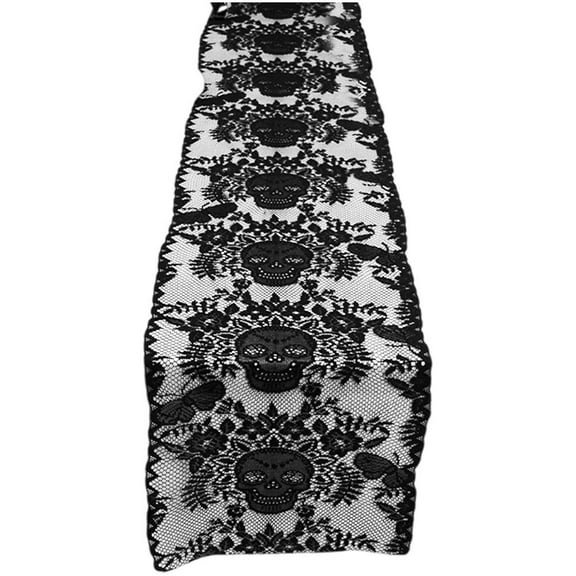 Halloween Black Lace Table Runner Halloween Table Decoration Skull Soft Table Runner Holiday Party Decoration