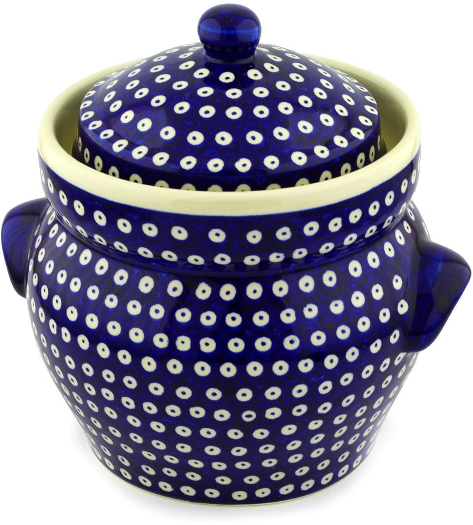 Polish Pottery 9¾inch Jar with Lid and Handles (Blue Eyes Theme) Hand