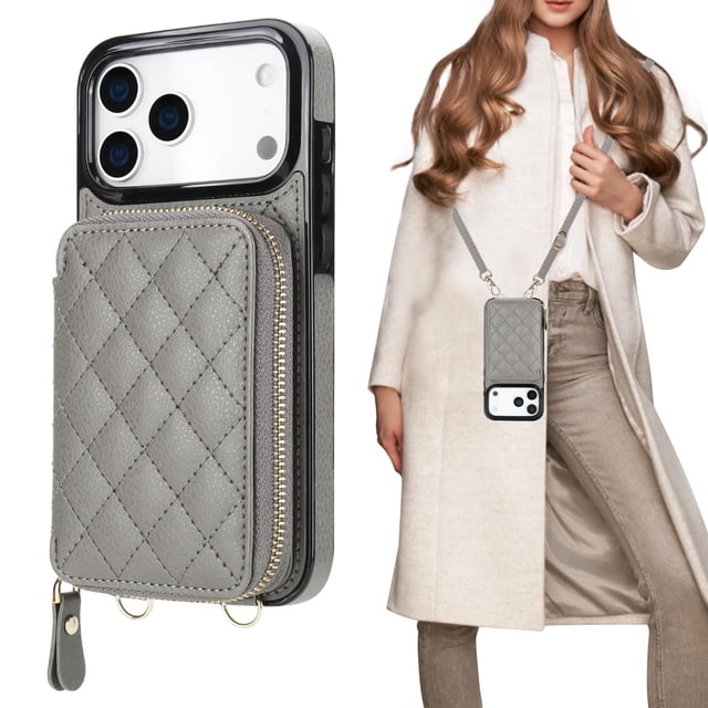 Cartera bandolera con funda Bocasal para iPhone 17 Pro Max 6,9'' Gris