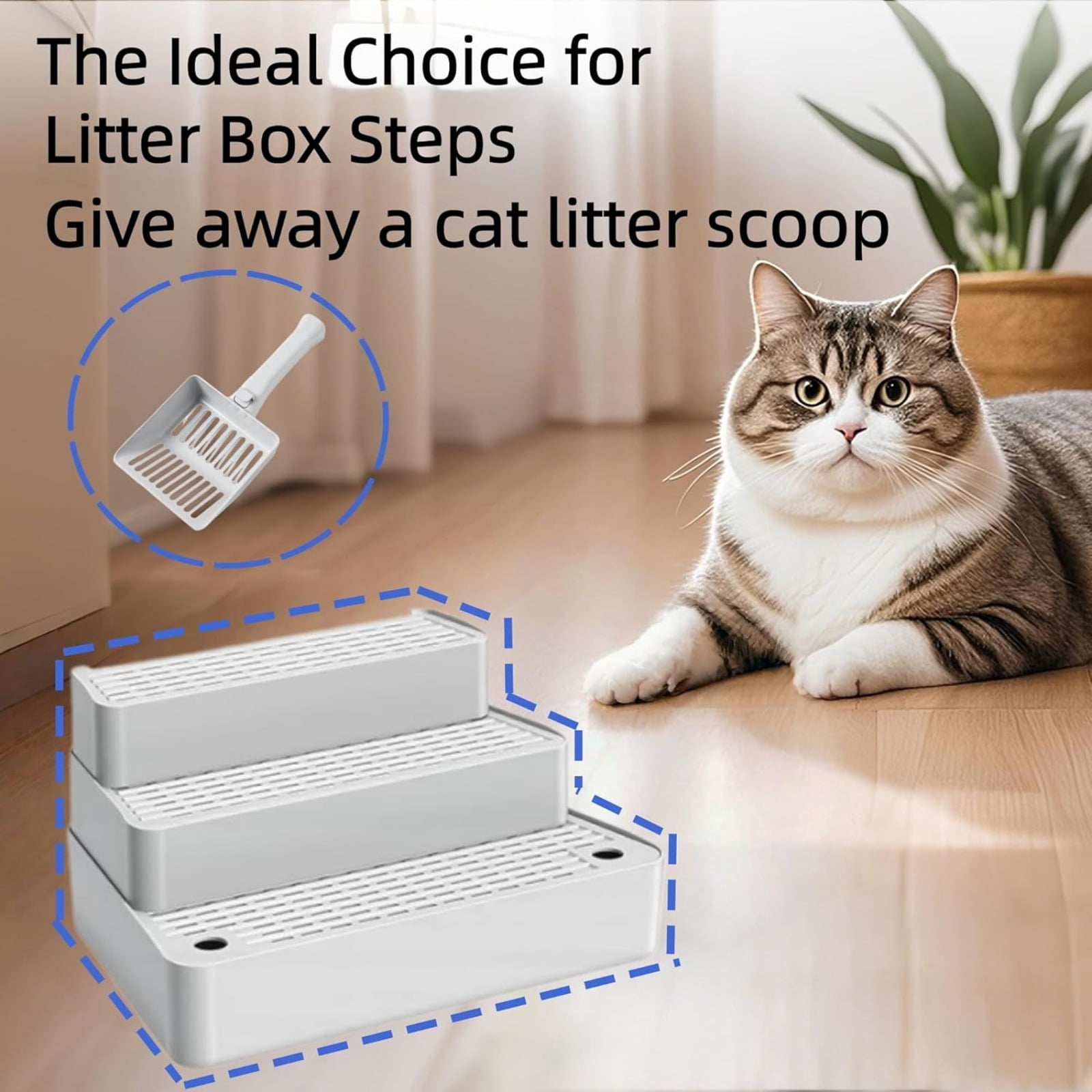 Adjustable Litter Box Step Ramp, 3-Step Litter Catcher Tray, for Auto Litter Robots, Easy Clean, for Kittens and Senior Cats