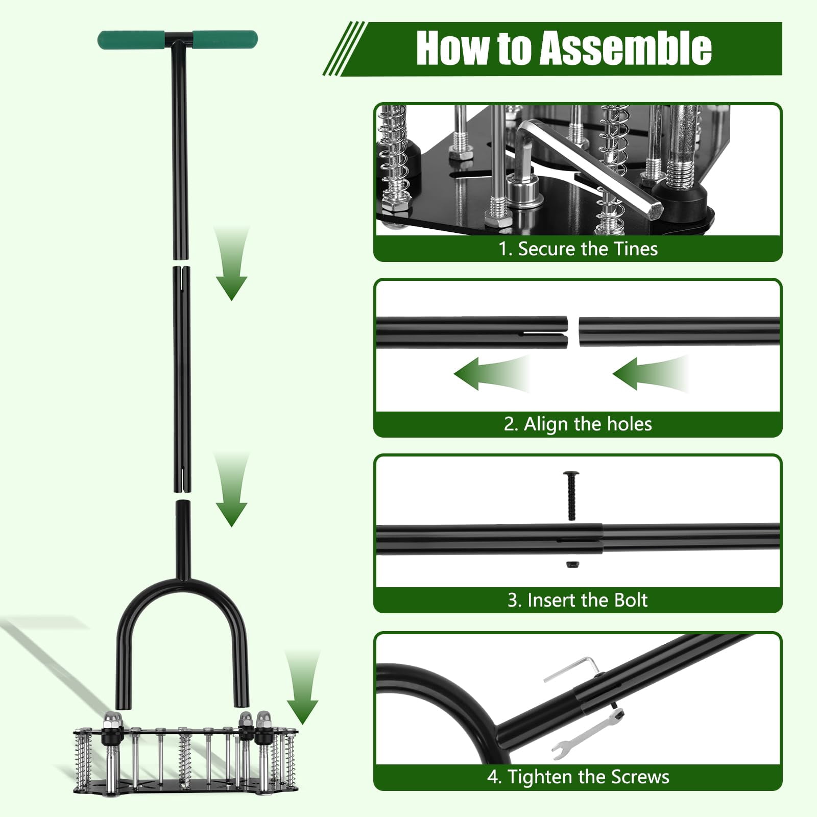 Adjustable Lawn Aerator Tool With Rebound Spring - 16 Metal Spikes Soil T-handle & Wide Foot Plate  Heavy Duty Yard For Garden Care