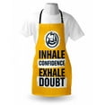 thumbnail image 4 of Inhale Exhale Apron, Motivation Words with Muscle Arms Sports Confidence Activity, Unisex Kitchen Bib with Adjustable Neck for Cooking Gardening, Adult Size, Earth Yellow Indigo, by Ambesonne, 4 of 4