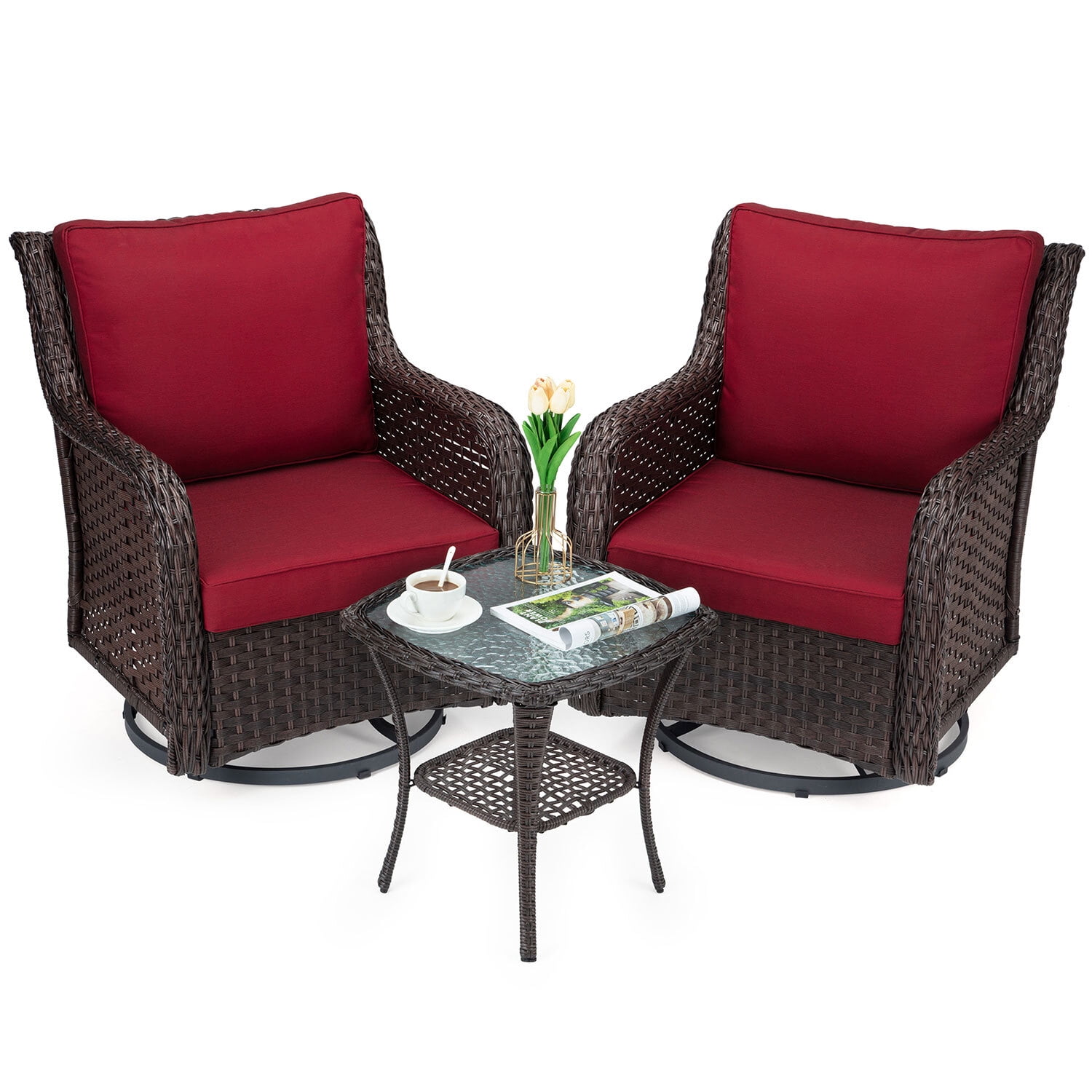 HOSSLLY 3 Piece Patio Bistro Furniture Sets Clearance, Outdoor Wicker