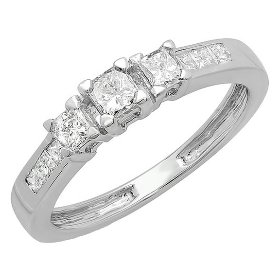 Dazzlingrock Collection 0.60 Carat (ctw) 14K Princess Diamond Ladies 3 Stone Bridal Engagement Ring, White Gold, Size 7.5