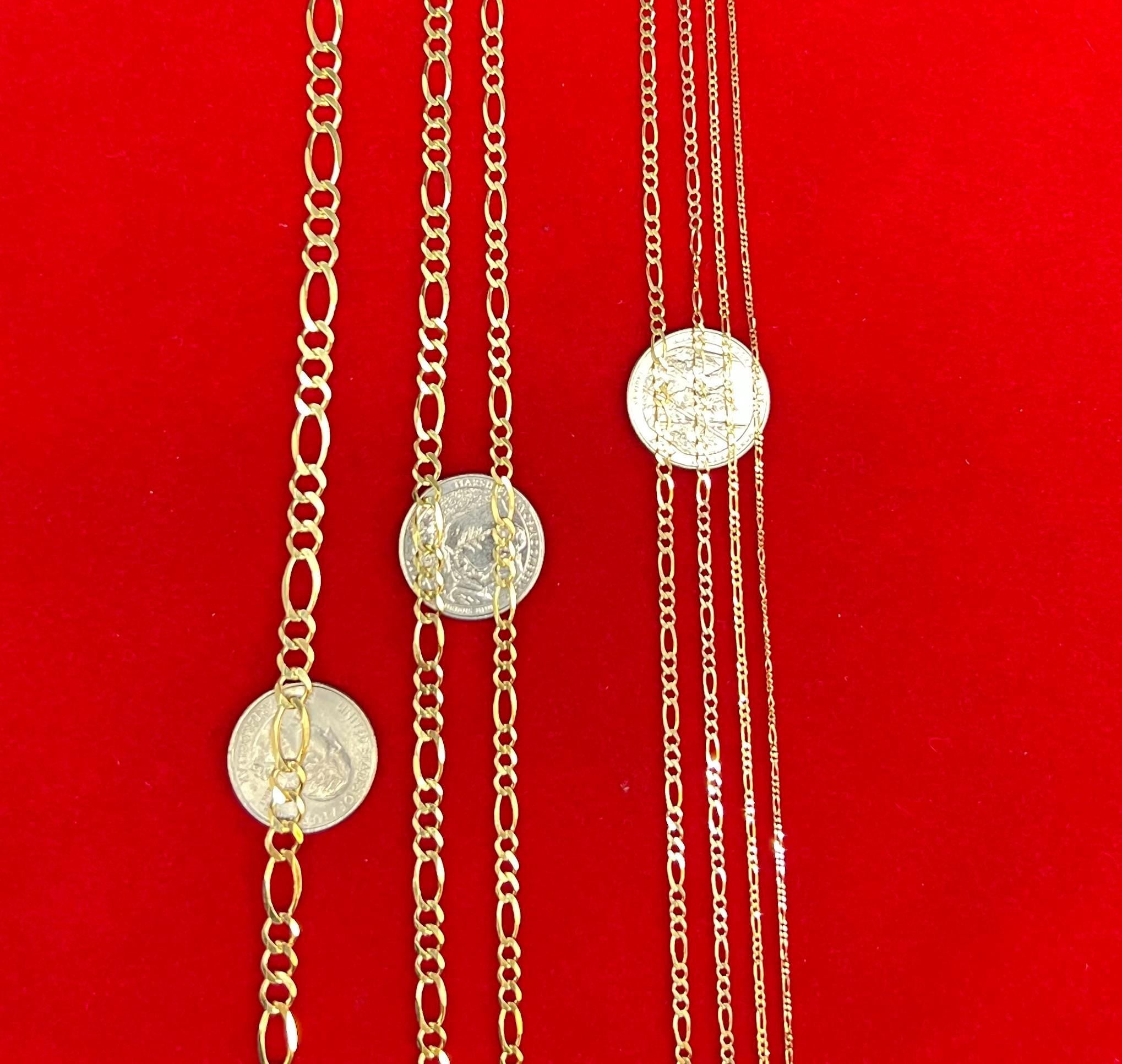 10K Real SOLID Gold Figaro Chain Necklace, 1 mm - 6 mm Figaro chain, 10k Link Chain, SOLID 10k Gold Chain, Gold Figaro Chain, Men Women (Width:2.2 MM; Necklace length:20;)