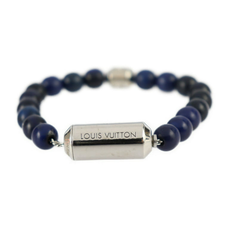 Authenticated used Louis Vuitton Louis Vuitton Brasserie Pearls LV Aloha Bracelet M63656 Navy Series Silver Metal Fittings, Adult Unisex, Size: One