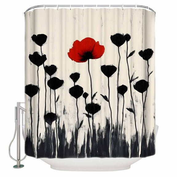 60x72 Inch Shower Curtains for Bathroom Red Black Floral Fabric Bath Curtain Decor Spring Modern Oil Painting Flowers Waterproof Restroom Curtains Shower Set Accessories with 12 Hooks 60 Inch