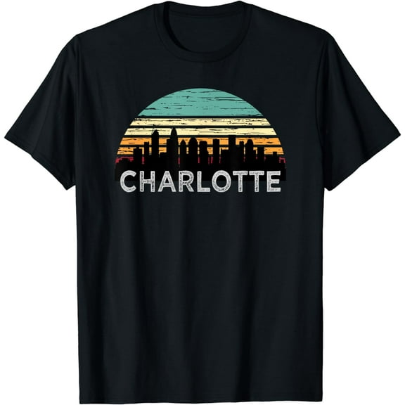 Retro Charlotte North Carolina print Skyline Art Gift T-Shirt
