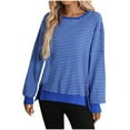 thumbnail image 2 of Blouses for Women Dressy Casual, Women's Oversized Striped Shirts Long Sleeve Crew Neck Split Hem T-Shirts Casual Color Block Fall Going Out Top 2025, 2 of 5