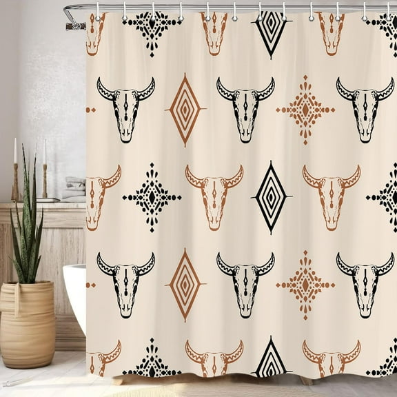 Western Aztec Shower Curtain, Southwest Cow Skull Boho Shower Curtains for Bathroom, Vintage Country Abstract Waterproof Polyester Bathroom Decor Set with Hooks 70X70IN