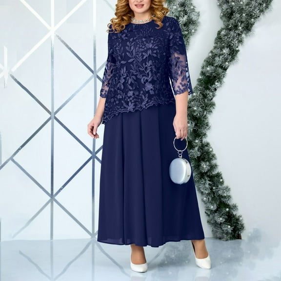 Njagoc3 Womens Plus Size Chiffon Dress Set, Long Sleeve Jacket,Elegant Formal Event & Party Wear