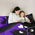 thumbnail image 5 of jejeloiu Cartoon Cute Kitten Bedding Comforter Set,Pet Animal Twin Comforter Sets,Black Purple Bedding Set For Girls Teens,Luxury Bedroom Decor Reversible,2pcs, 5 of 8