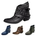 thumbnail image 7 of NOKIO Women'S Statement Buckle Ankle Boots Women'S Retro Cowboy Ankle Boots Women's Boots Girls Short Bootie Cowboy Motorcycle Leather Shoes Ankle Boots Women'S Chic Pointed Toe Booties, 7 of 7