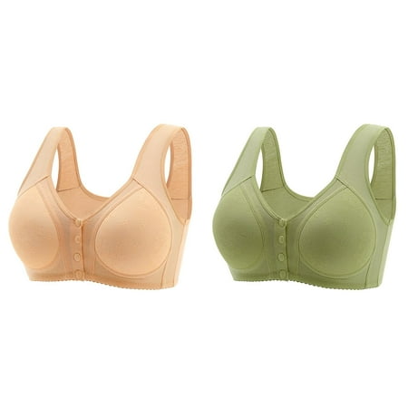 (2-Pack) Kcodviy Women Casual Breathable Small Bras Tube Button Down Top Women Bras Wireless Plus Size Bra Underwear without Steel Sports Bra Ring Gathering