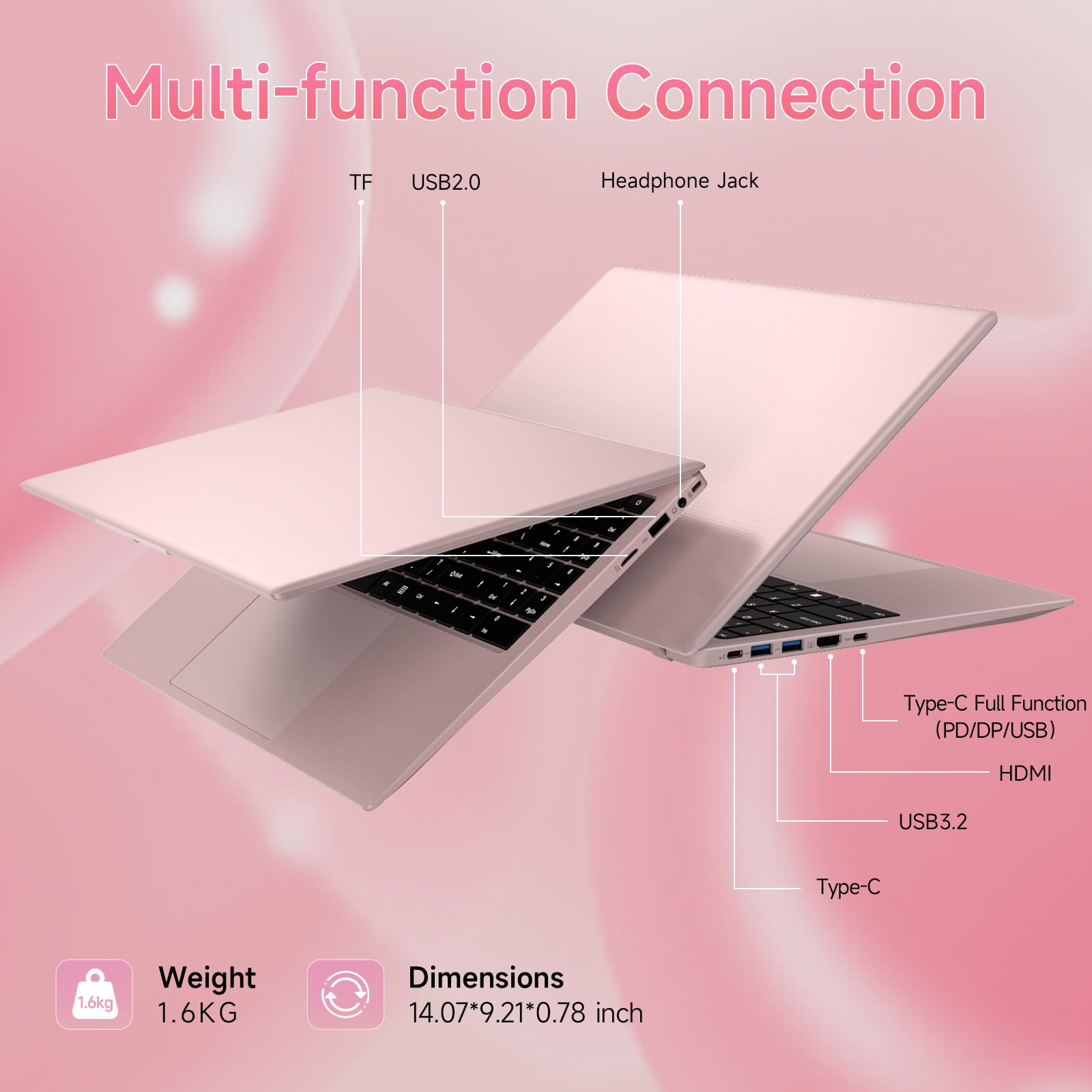 RNRUO 15.6" Windonws 11 Laptop, 12GB DDR5 512G SSD, Up to 3.6GHz Intel N150 Quad-Core, Office 2024 Fingerprint Backlit KB WiFi 6 BT 5.2, 1080 FHD Display for Student, Business, Home Office, Pink