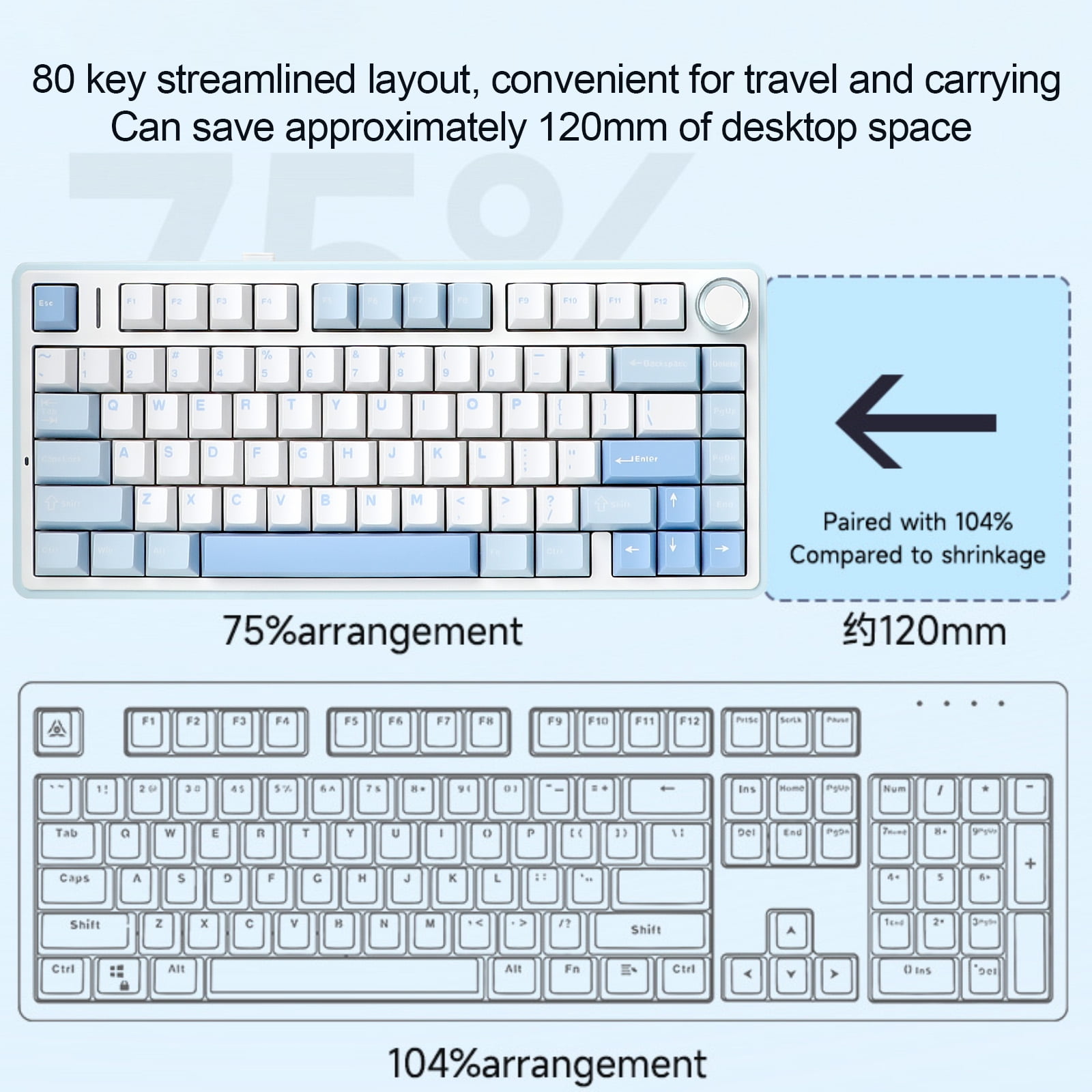 AULA F75 Wireless Mechanical Keyboard, Sea Salt Blue, Tri-Mode, 81 Keys, Hot-Swappable Reaper Switches, RGB Backlit, Compact Layout, For PC/Laptop