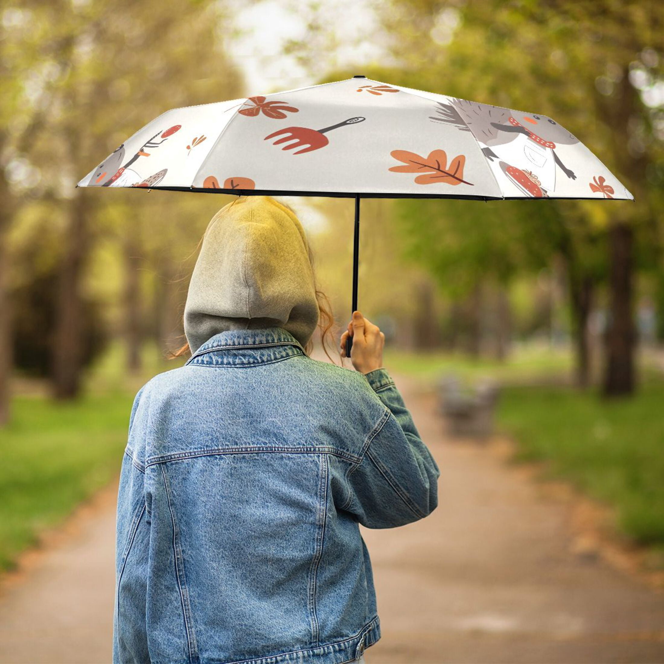 ALAZA Cute Chef Hedgehogs UPF 50+ Compact Folding Umbrella for Rain Travel Umbrella Packable