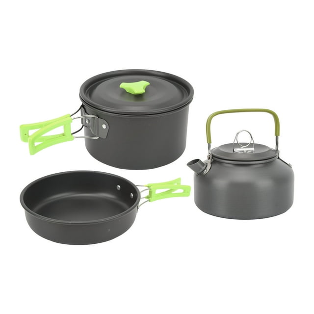 Camping Cookware Set, Self Rebounding Handle Folding Fork Knife Spoon Non Stick Outdoor Cookware Kit With Storage Bag For Backpacking Orange,Green,Black